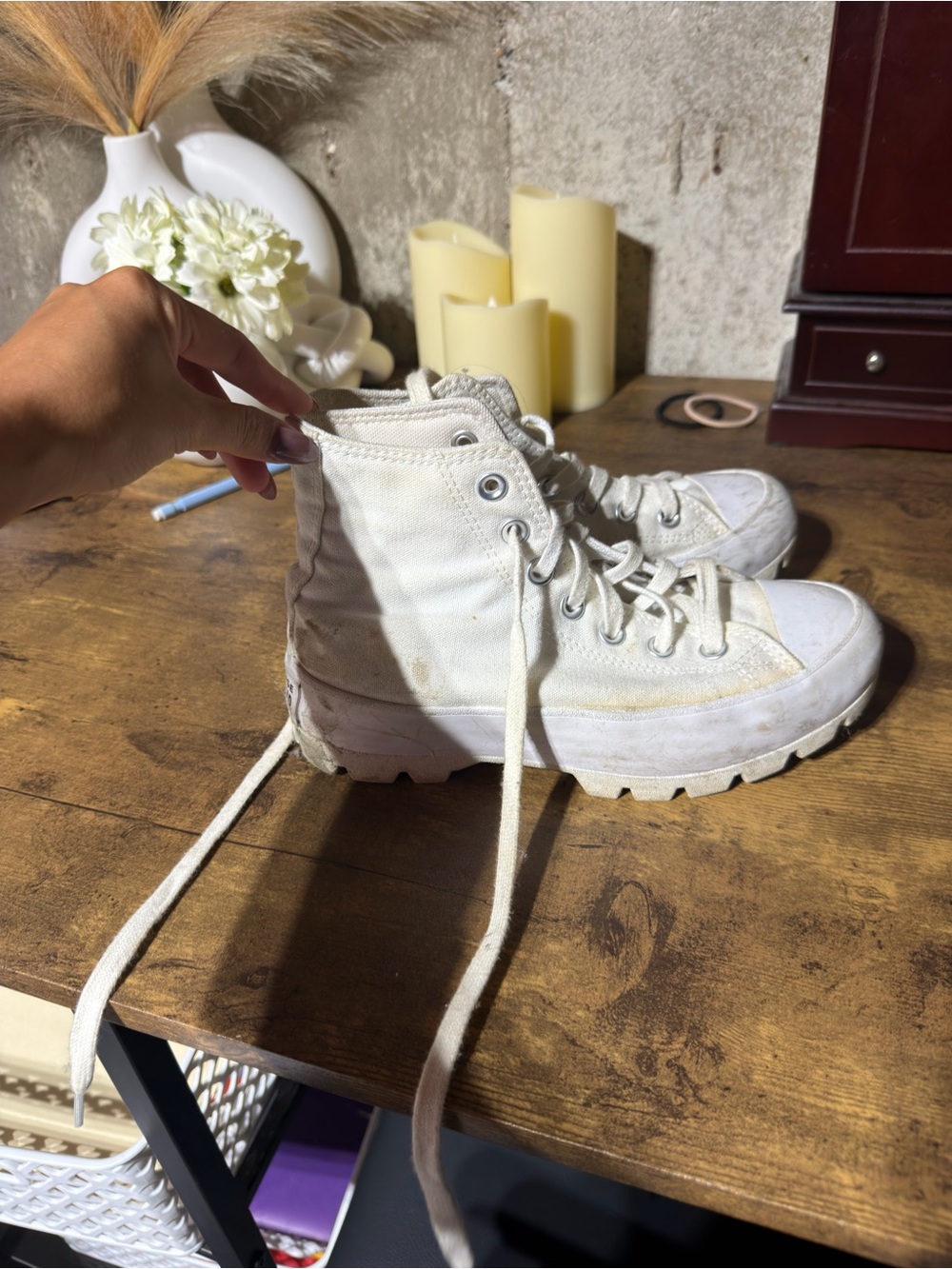 Converse White Lace-Up High-Top Lug Boots